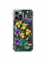PhoneCasing iPhone 16 Pro Max Case - Elias Nocturne’s Night Bouquet design. Yellow calla lilies and purple flowers, high-quality protective case.