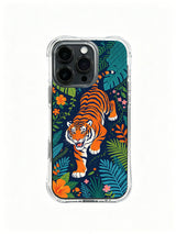 Limited fine art iPhone 13 pro Case from PhoneCasing, official Elias Nocturne Orange Tiger Night Garden artwork cover, vibrant tropical jungle floral casing crafted in California production facility for women art collectors