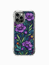 PhoneCasing iPhone 16 Pro Max Case featuring Elias Nocturne’s Purple Peony Night art. Rich purple peonies and wild blooms on a deep indigo background, gallery-quality floral print
