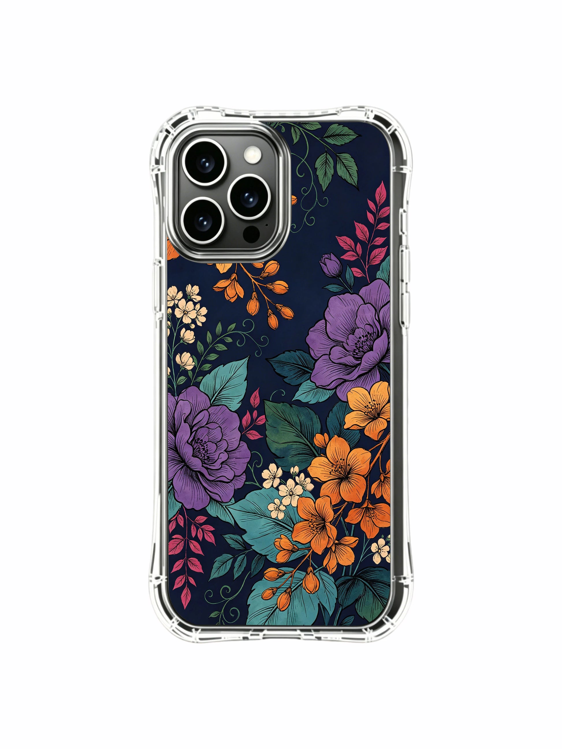 PhoneCasing iPhone 16 Pro Max Case - Elias Nocturne’s Romantic Floral design. Purple peonies and golden accents, high-quality protective case.