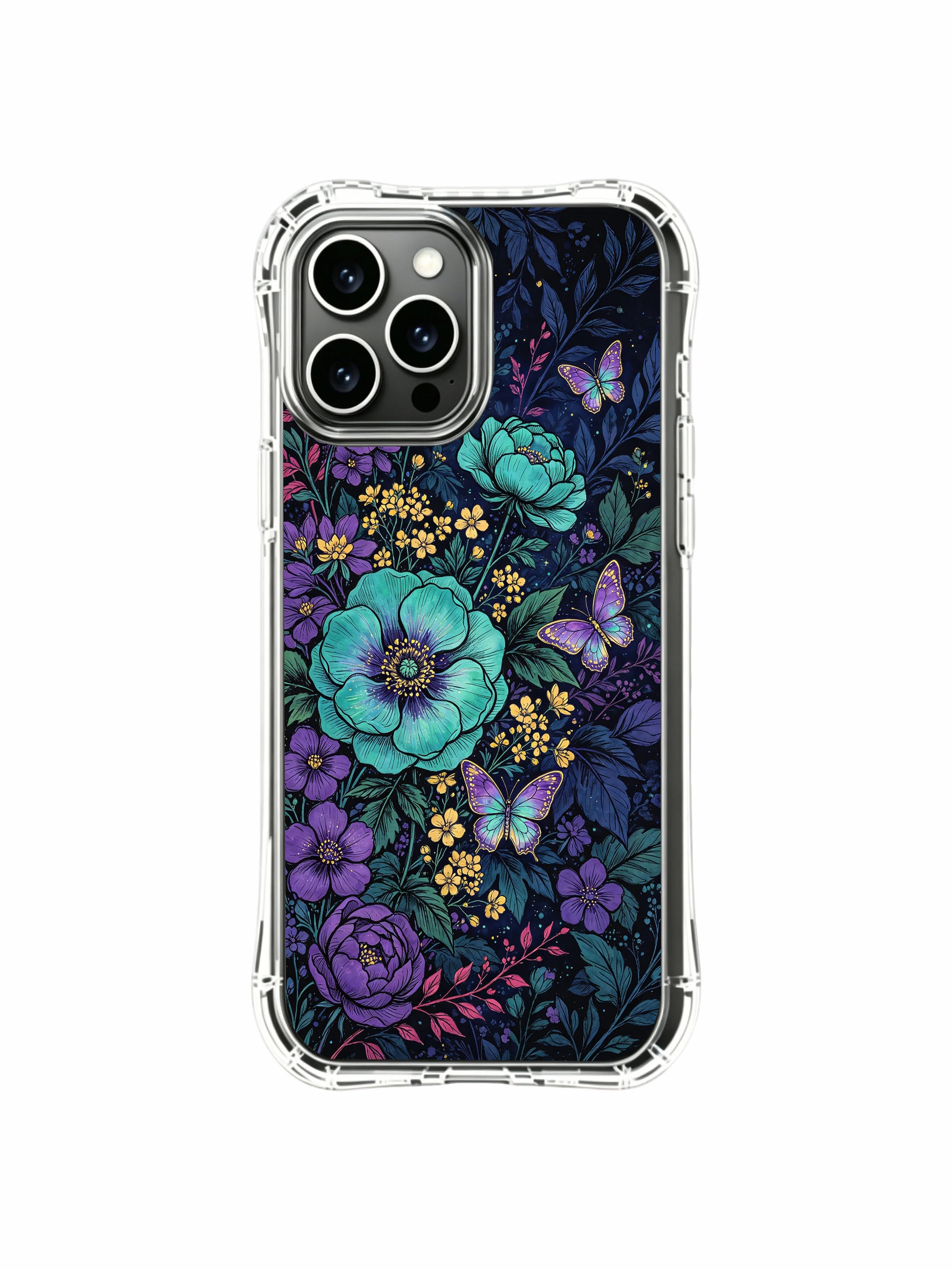 PhoneCasing iPhone 13 pro max Case featuring Elias Nocturne's romantic night butterflies art, centered on enchanted garden blooms.