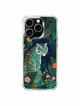 Limited fine art iPhone 13 pro Case from PhoneCasing, exclusive Elias Nocturne dreamscape teal tiger tropical bloom artwork cover, midnight dark garden illustrated premium protective casing UV-printed at California production facility