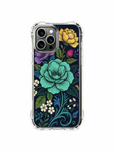 Turquoise floral composition on an iPhone 13 Pro Max case