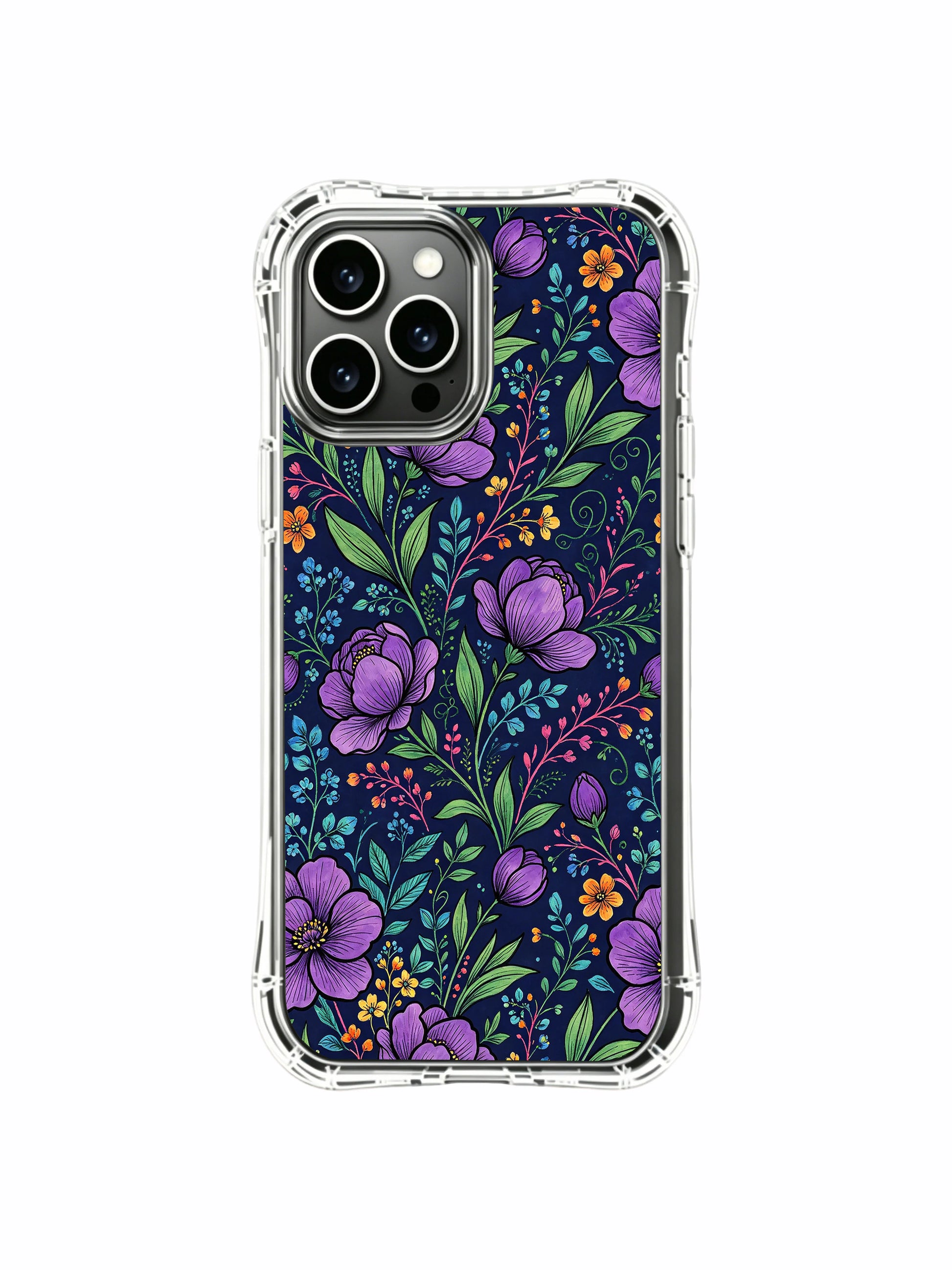 PhoneCasing iPhone 16 Pro Max Case - Elias Nocturne’s Wild Peony design. Purple peonies and vibrant blooms, high-quality floral print.