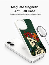 PhoneCasing vintage emerald wash Deep Forest Crown sideways skeleton floral iPhone 16 Case, limited-edition Morrigan Vale wearable art, MagSafe compatible slim scratch-proof iPhone 16 cover