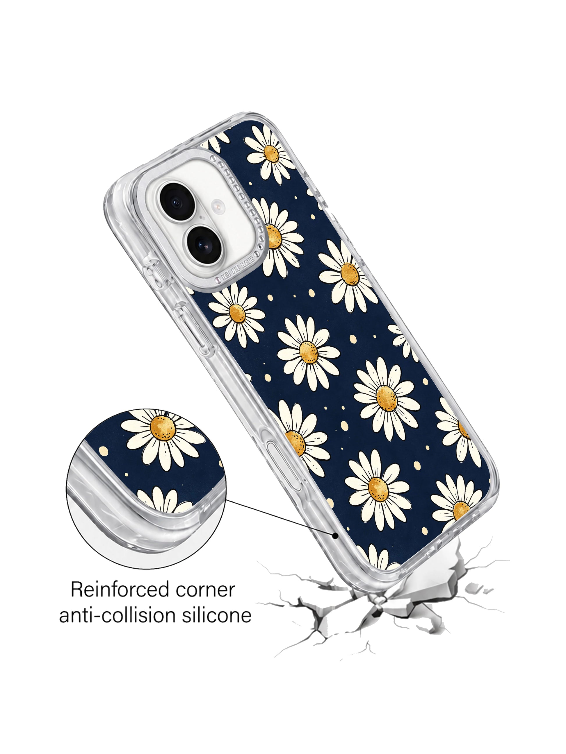 PhoneCasing emotional botanical premium iPhone 17 casing Midnight Daisy Drift, Solea Meadow’s symbolic drifting daisy night garden art printed with long-lasting vivid pigment at our California atelier.