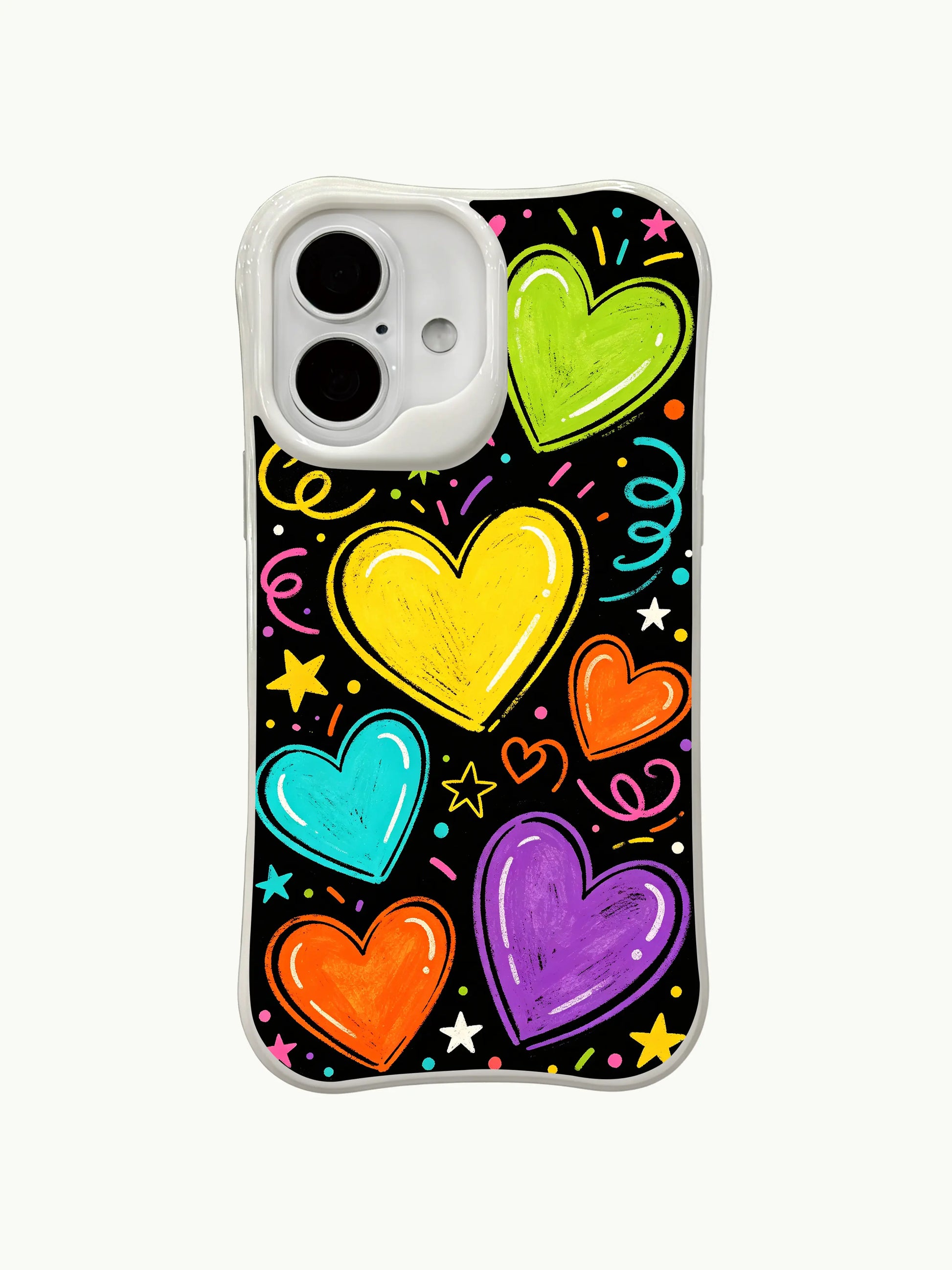 PhoneCasing energetic neon hearts iPhone 16 plus case, a bold iphone 16 plus casing with colorful hearts and playful details that create a fun, party-ready vibe.