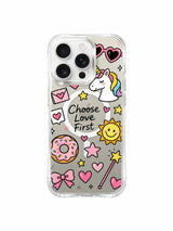 Envelope Unicorn Party artwork on an iPhone 16 Pro Max case