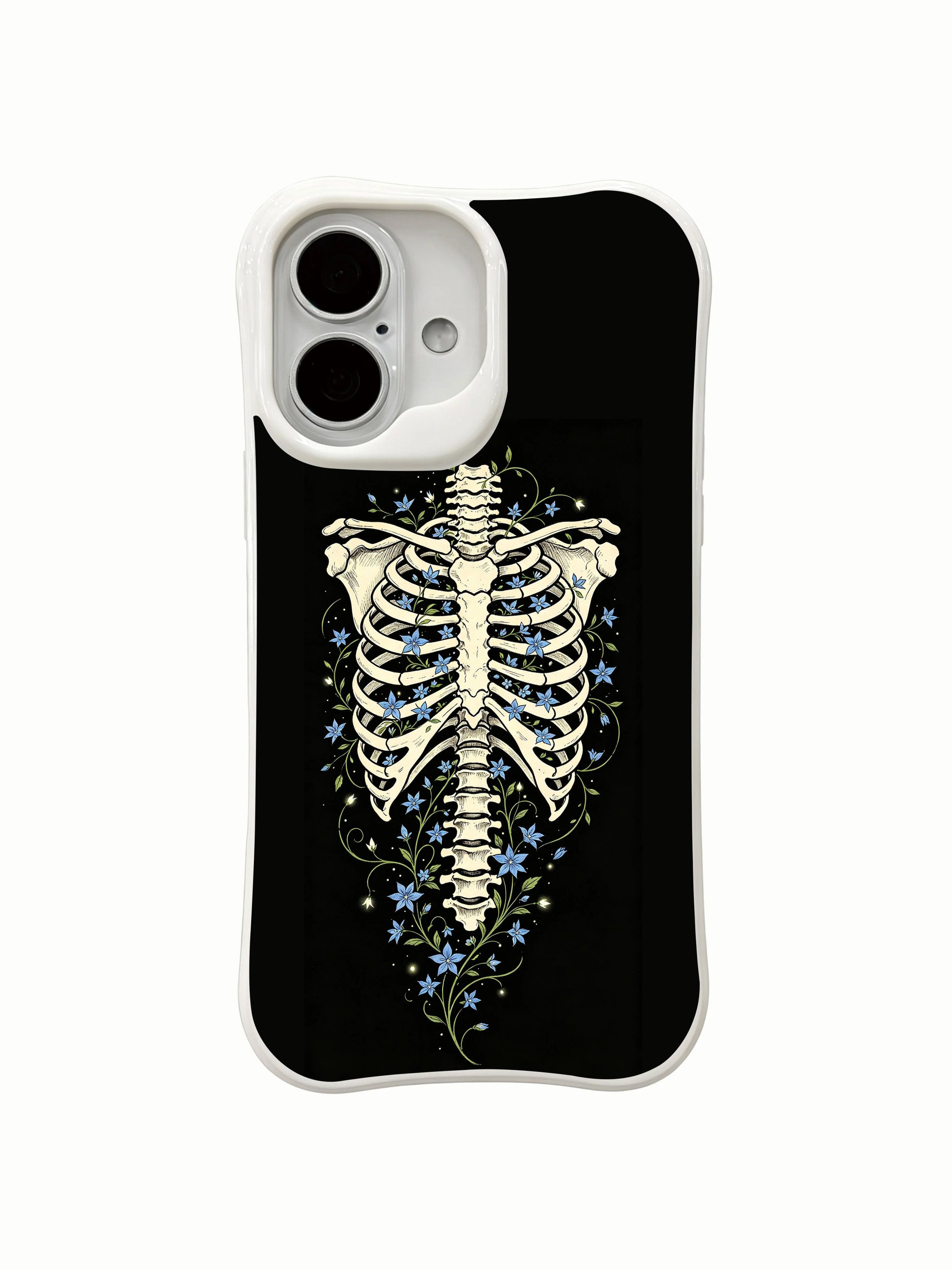 PhoneCasing eternal-garden skeleton floral iPhone 16 Case, goth wearable art themed on glowing garden thriving inside lifeless bone, MagSafe snap-fit scratch resistant everyday iPhone 16 casing