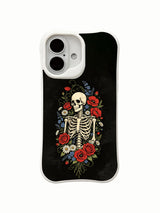 PhoneCasing eternal midnight garden wildflower skeleton floral iPhone 16 Case, goth wearable art themed on everlasting blooming garden inside endless dark night, MagSafe snap-fit scratch resistant everyday iPhone 16 casing