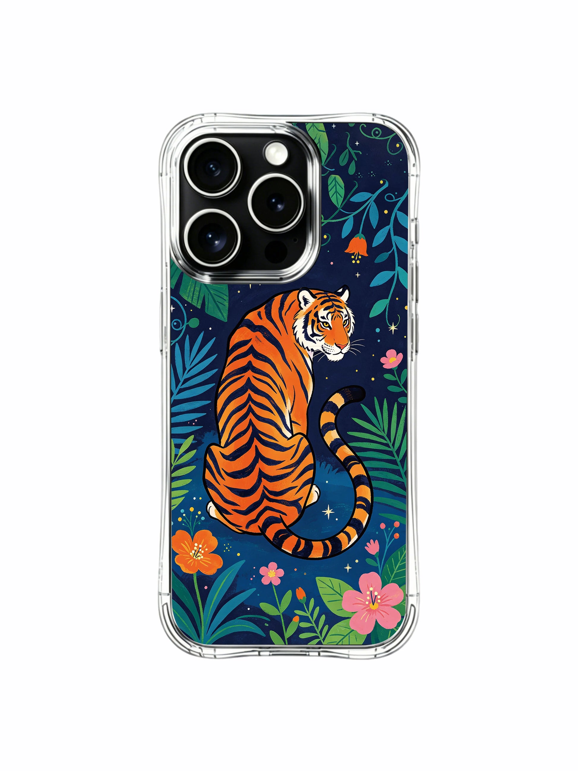 Ethereal dreamscape nocturnal star jungle roaming tiger illustration iPhone 13 pro Case from PhoneCasing, anti-crack flexible iPhone 13 pro casing, fantasy tropical wilderness premium phone cover.