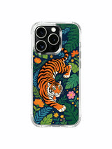 Ethereal secret enclosed flower-filled jungle garden calm guardian tiger surrounded by twisting tropical vines iPhone 13 pro Case from PhoneCasing, anti-crack flexible iPhone 13 pro casing, fantasy tropical wild-vitality wilderness premium phone cover.