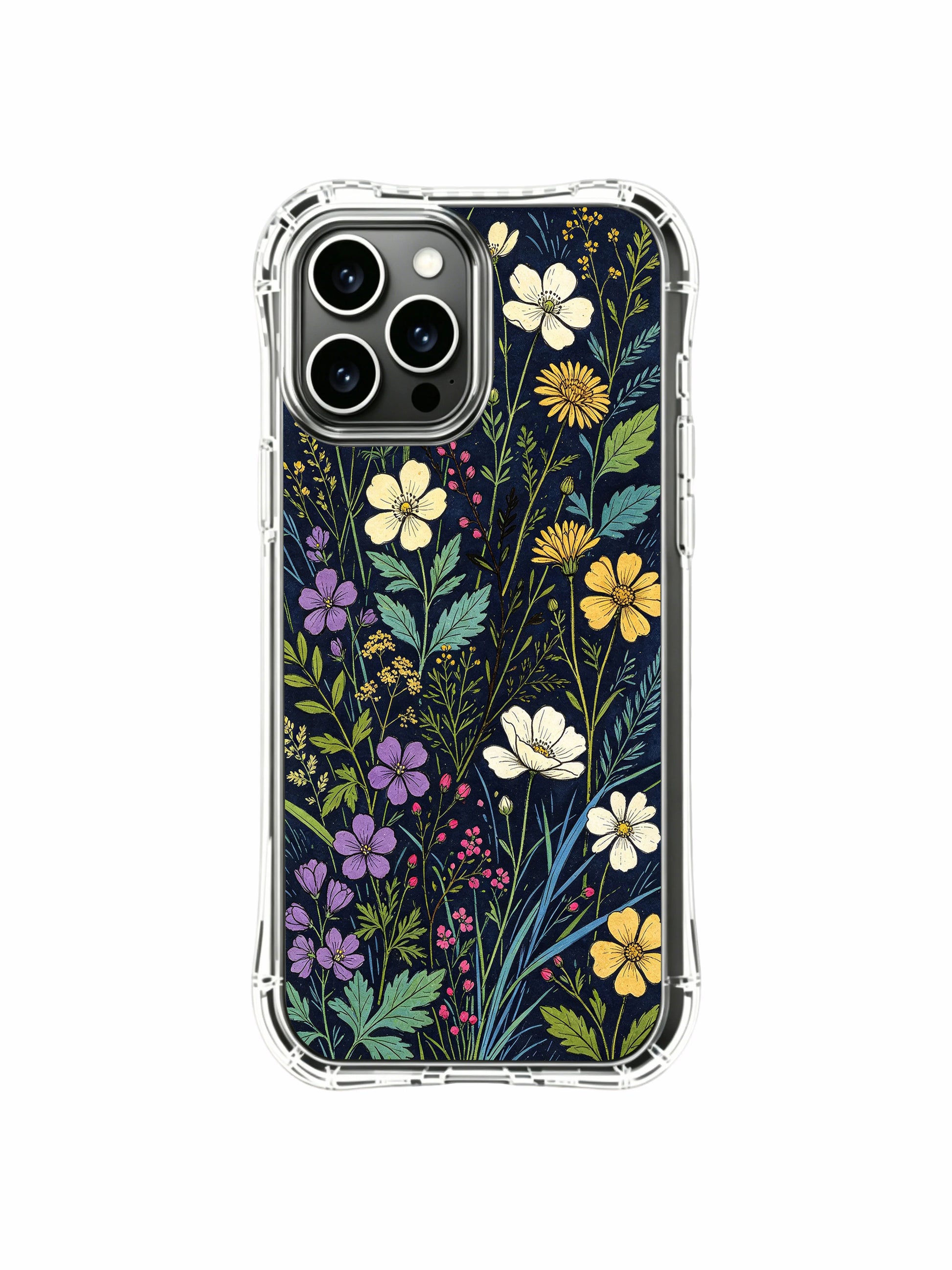PhoneCasing iPhone 16 Pro Max Case with ethereal meadow nocturne art. Wildflowers and lush foliage, premium protective case.