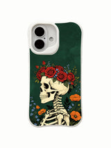 PhoneCasing evergreen woodland crown wildflower skeleton floral iPhone 16 Case, goth wearable art themed on ancient forest awakening & blooming mortal sanctuary, MagSafe snap-fit scratch resistant everyday iPhone 16 casing