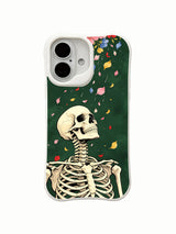 PhoneCasing Evergreen Dream Petal skeleton floral iPhone 16 Case, goth wearable art themed on quiet waiting & seasonal rebirth, MagSafe snap-fit scratch resistant everyday iPhone 16 casing