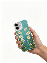 PhoneCasing fairytale daisy path iPhone 16 Plus Case, delicate floral pattern with tiny blooms and golden accents, stylish design for women.