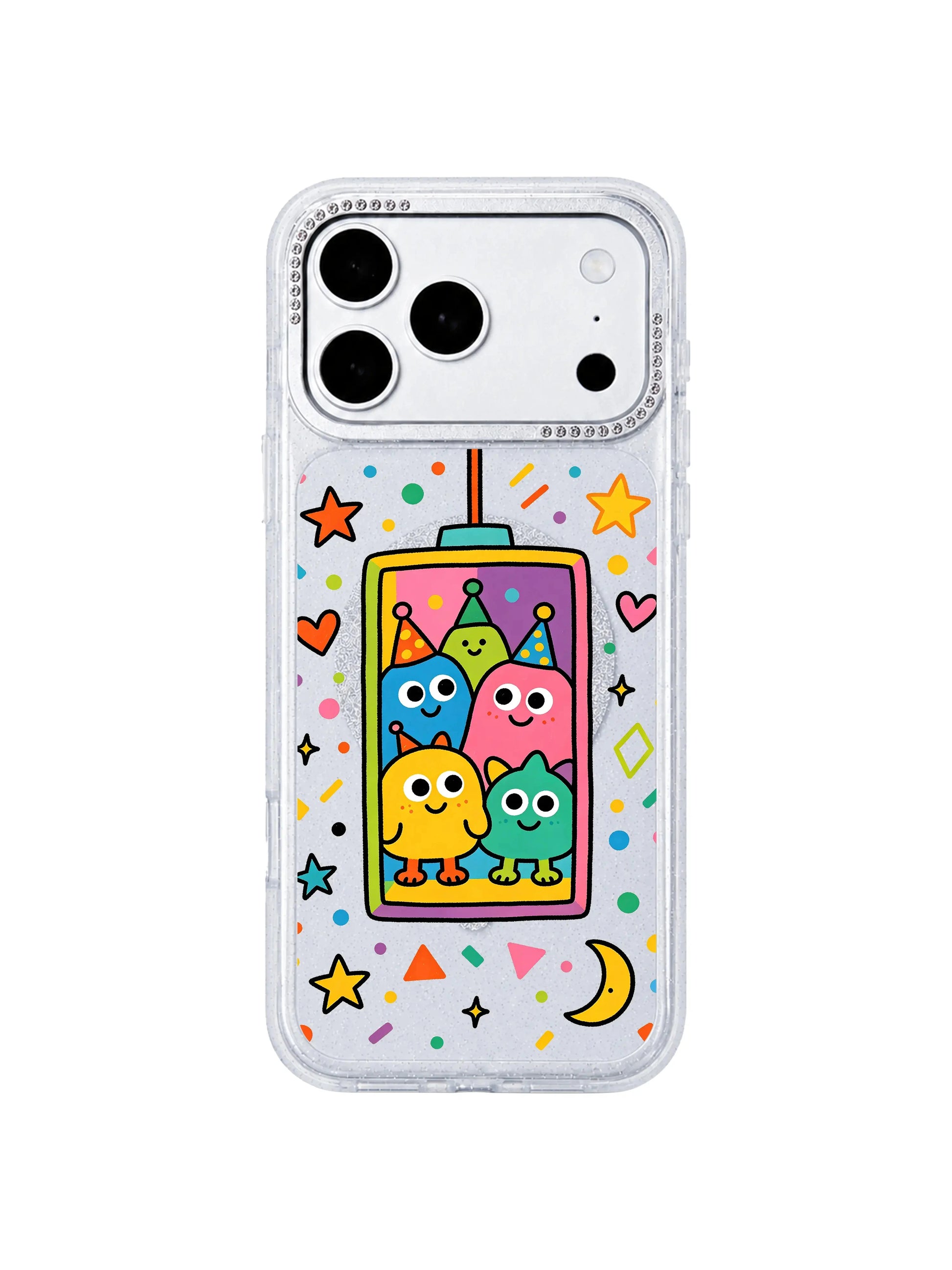 PhoneCasing wide horizontal category banner with full Fantasy Monster Elevator pattern grid on iPhone 17 Pro Max case, complete layout of varied lift frame variants for iPhone 17 Pro Max casing collection landing page