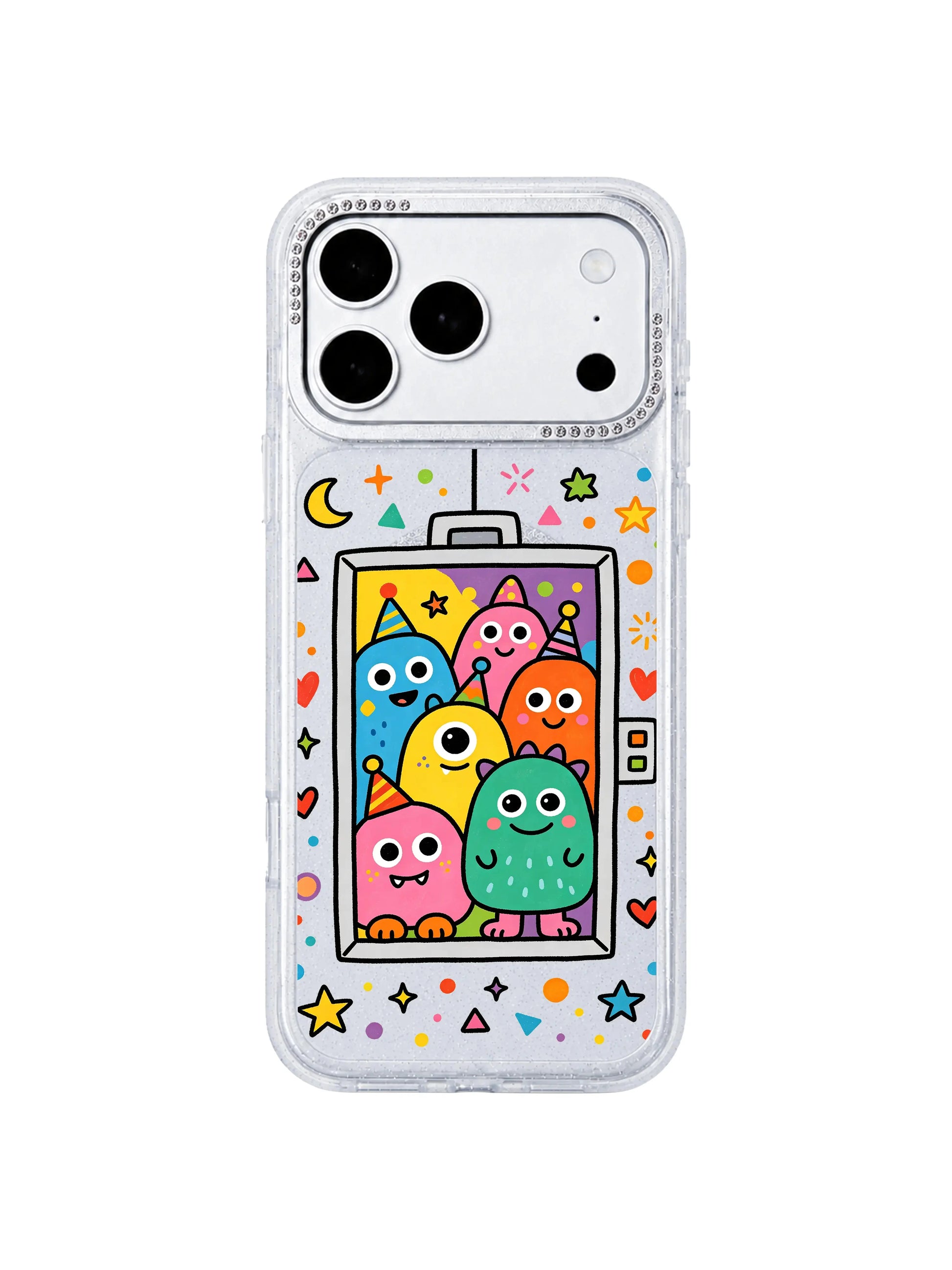 PhoneCasing full series lineup preview display of all Fantasy Monster Elevator pattern variations on iPhone 17 Pro Max case, complete set of unique lift border layouts for the iPhone 17 Pro Max casing category overview page
