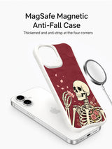 Skeletal botanical farewell composition on an iPhone 16 case