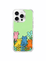 PhoneCasing iPhone 16 pro max protective case with cats arranged like a flower bed, a playful and whimsical design.
