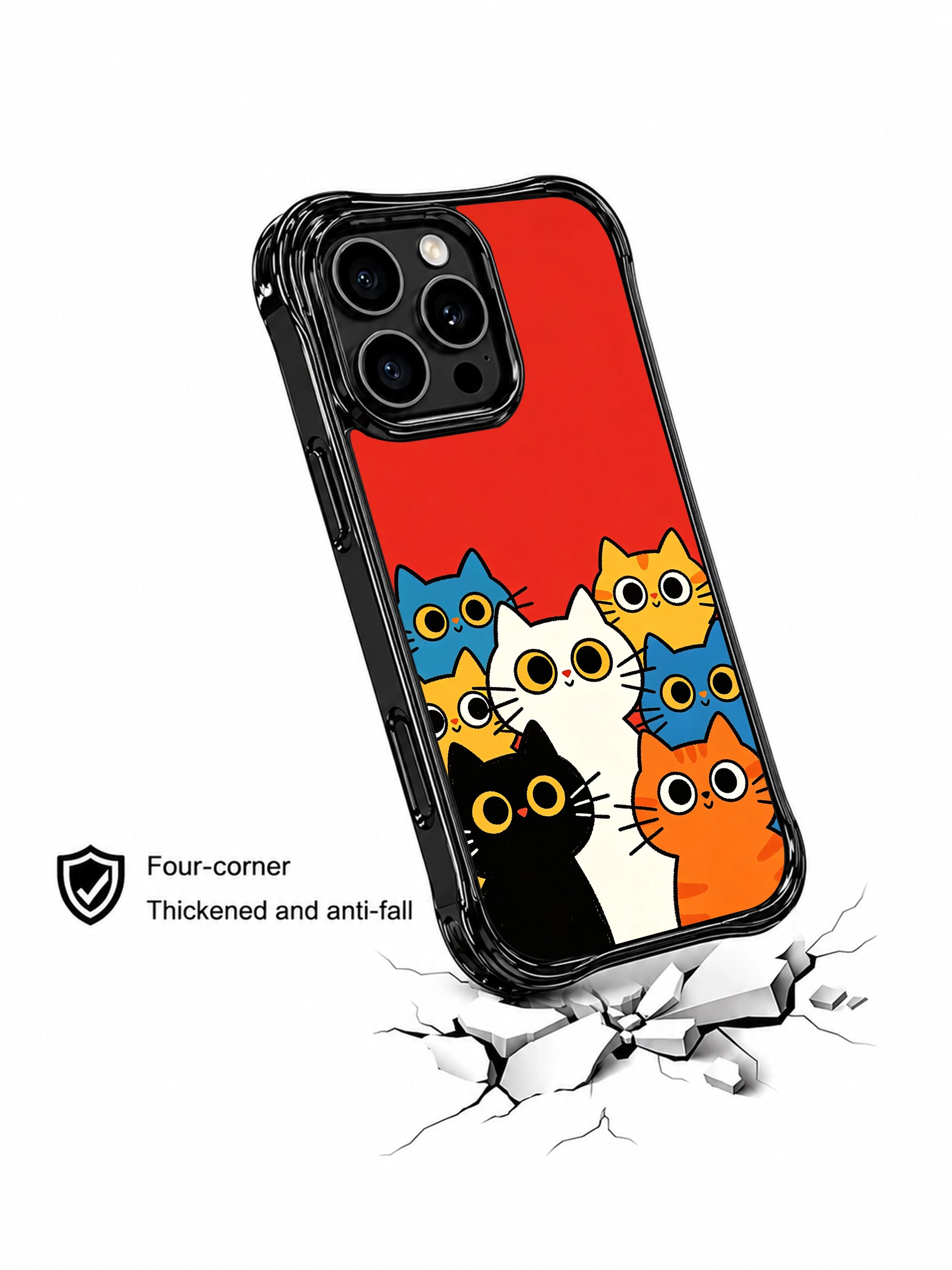 PhoneCasing iPhone 16 pro max protective case with cats art, capturing joyful and uplifting vibes against red.