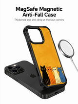 PhoneCasing iPhone 16 pro max anti-yellowing case featuring bright, expressive cats against a warm golden backdrop.