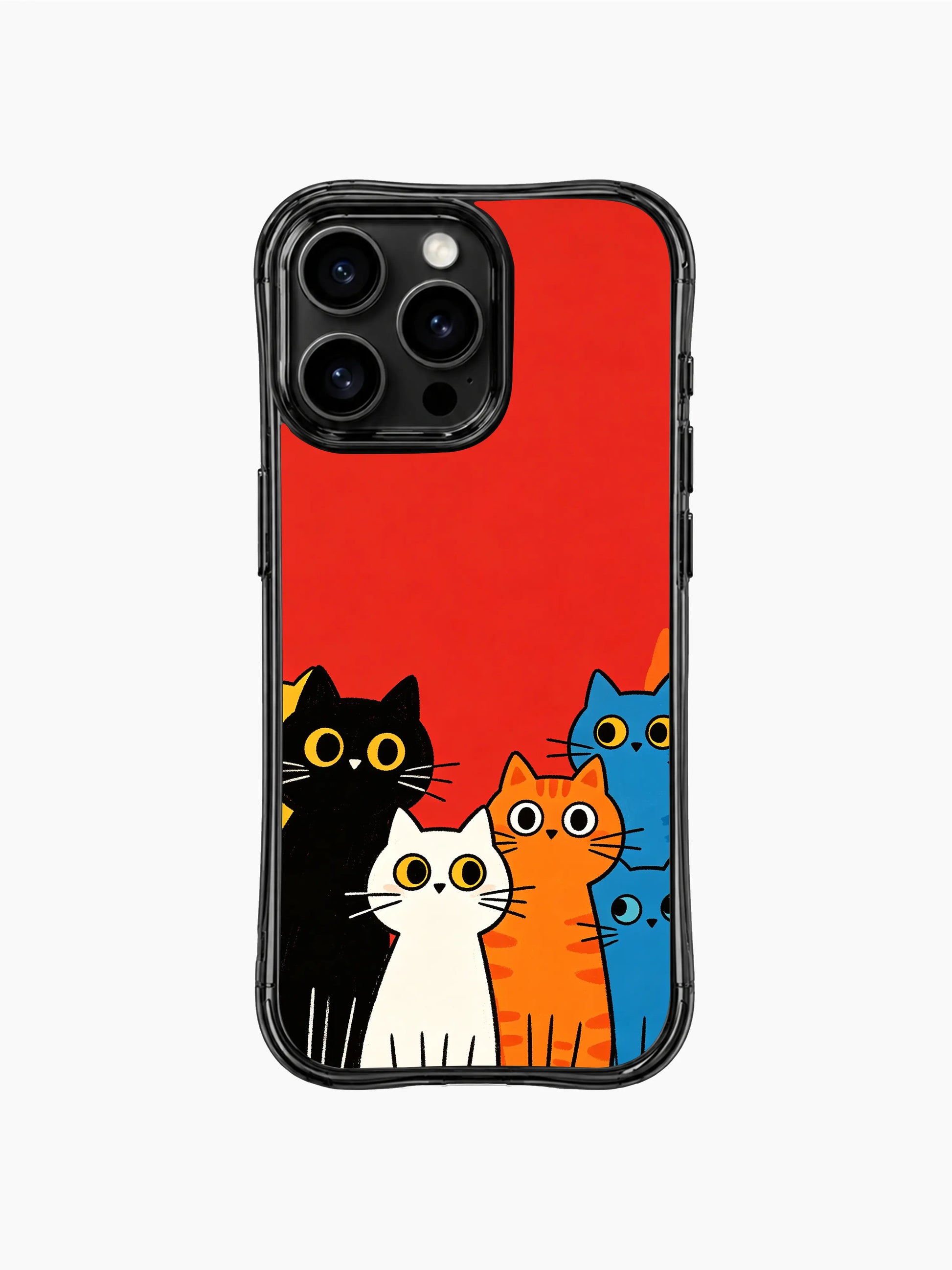 PhoneCasing iPhone 16 pro max clear case with cats on a bright red background, ideal for adding festive joy.