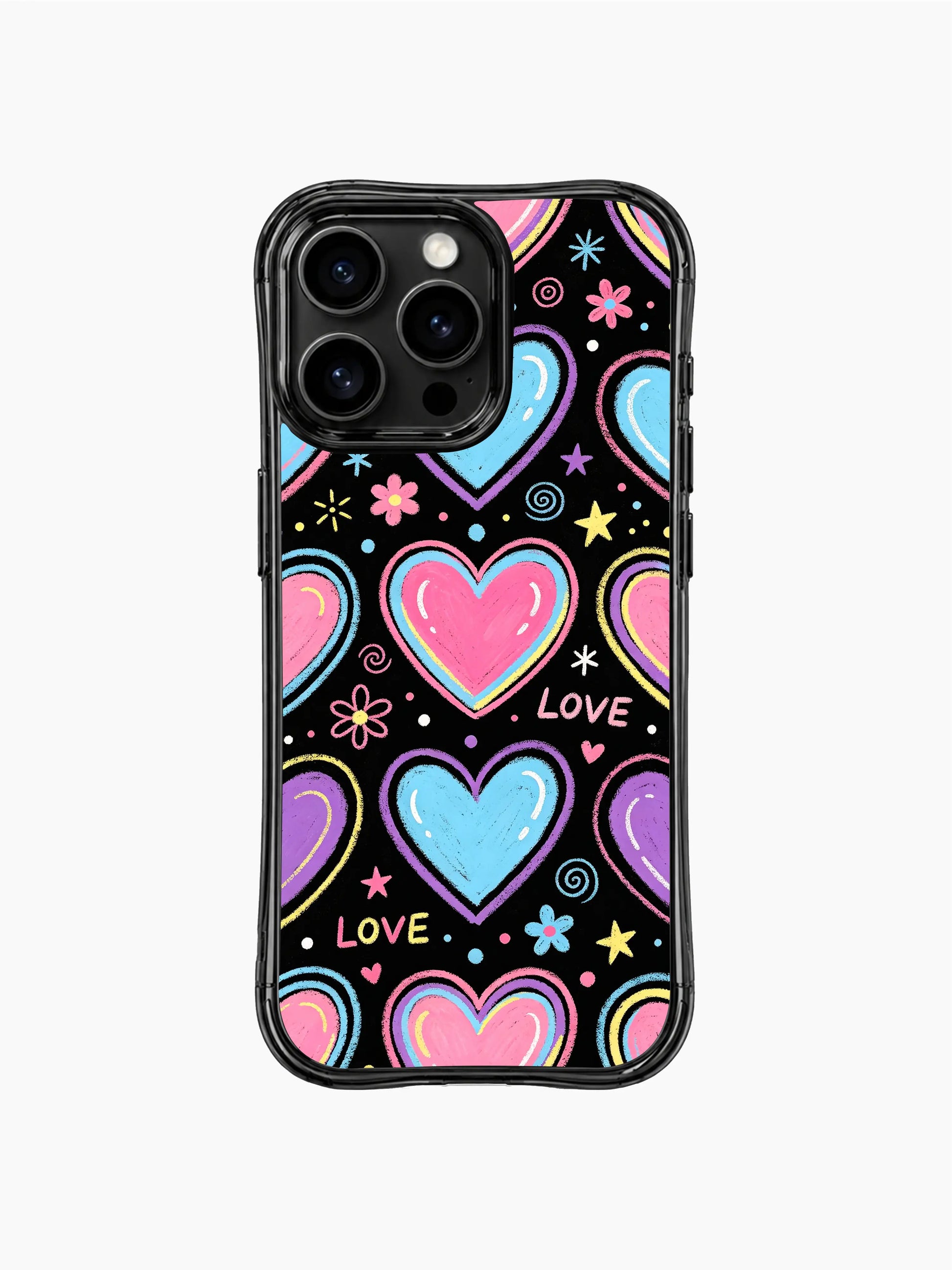 PhoneCasing iPhone 13 Pro Max casing with floating bubblegum pastel heart procession, light happy girly aesthetic protective phone cover.