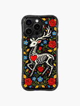 Floral Deer With Red Heart On Chest artwork on an iPhone 16 Pro Max case