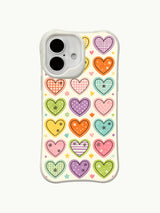 Floral Stitches heart pattern on an iPhone 16 Plus case