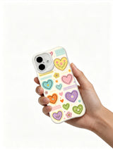 Floral Heart Stickers pattern on an iPhone 16 Plus case