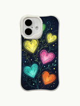 PhoneCasing Floral Neon Hearts Case for iPhone 16 Plus, a whimsical iPhone 16 plus casing with heart vines and dark background.