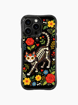 PhoneCasing iPhone 16 pro max Case featuring a floral skeleton cat walking through a garden of yellow petals and green foliage, folk fantasy art with sugar skull face, durable everyday iPhone 16 pro max casing.