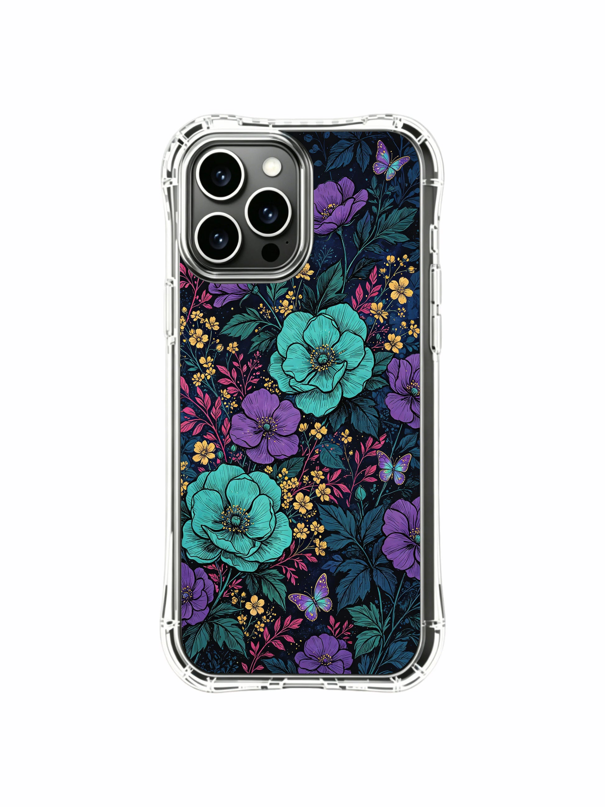 PhoneCasing iPhone 13 pro max Case with flowers and butterflies at night, showcasing the enchanted paths of these dream messengers.