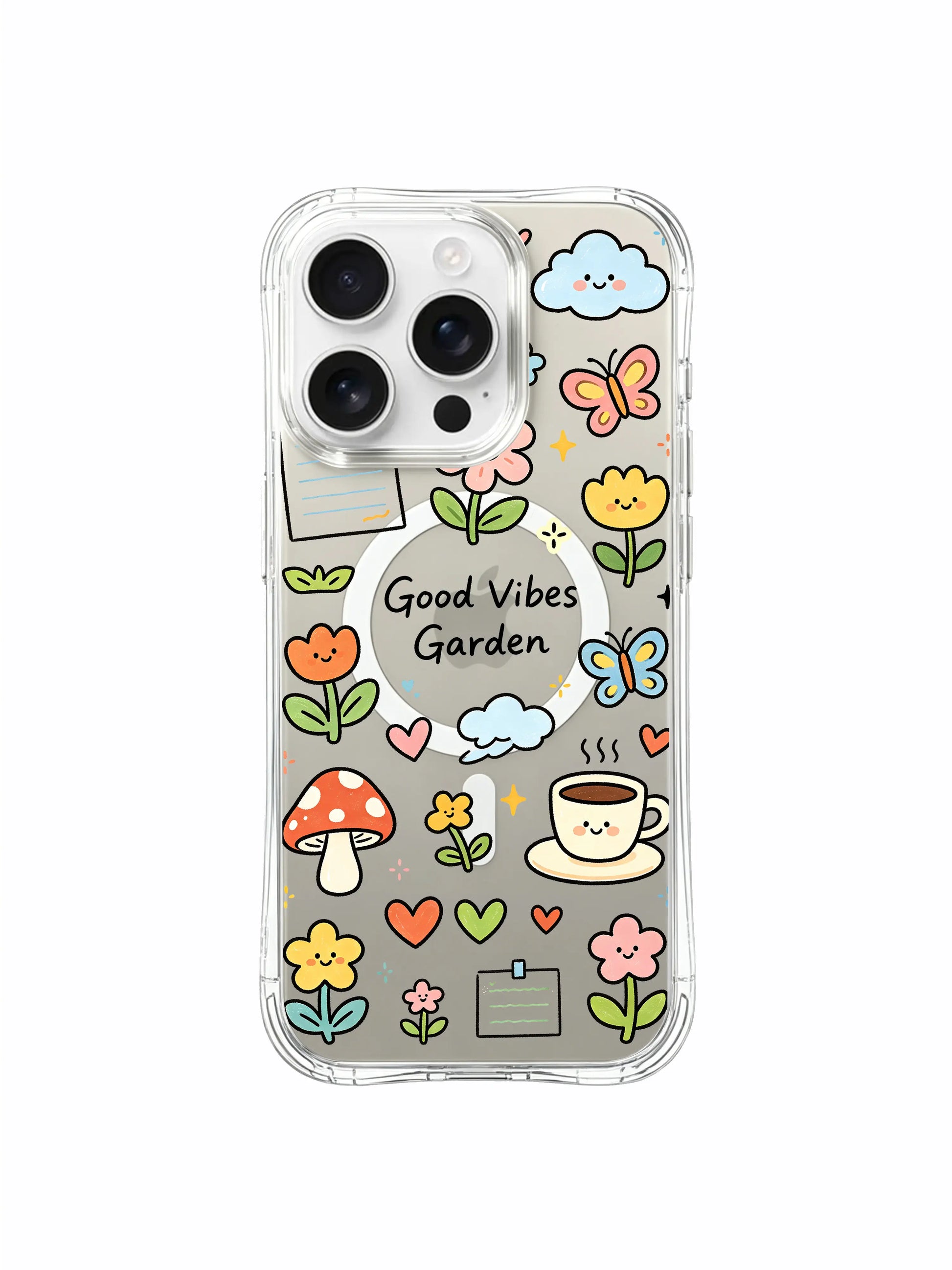 PhoneCasing iPhone 16 pro max anti-fall case with handwritten notes and blooming flowers for a positive aesthetic.