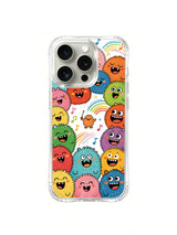 Fluffy Monster Choir daily-life artwork on an iPhone 16 Pro case