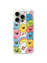 Fluffy Monster Choir artwork with promotional text on an iPhone 16 Pro case