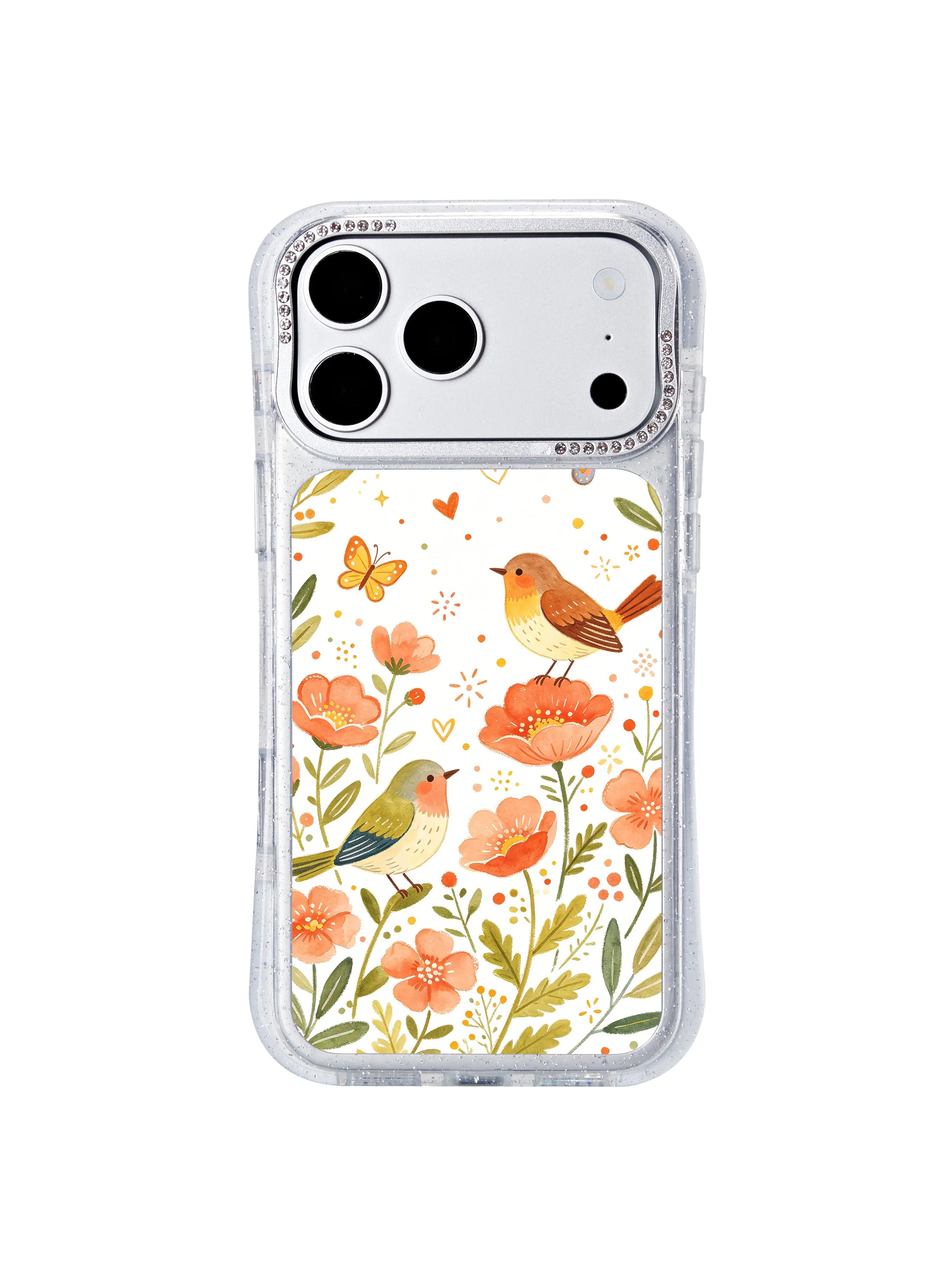 PhoneCasing limited artist edition iphone 17 pro Max casing by Aurelia Finch, collectible Garden Freedom Chime growth and freedom floral artwork made in small exclusive studio print batches.