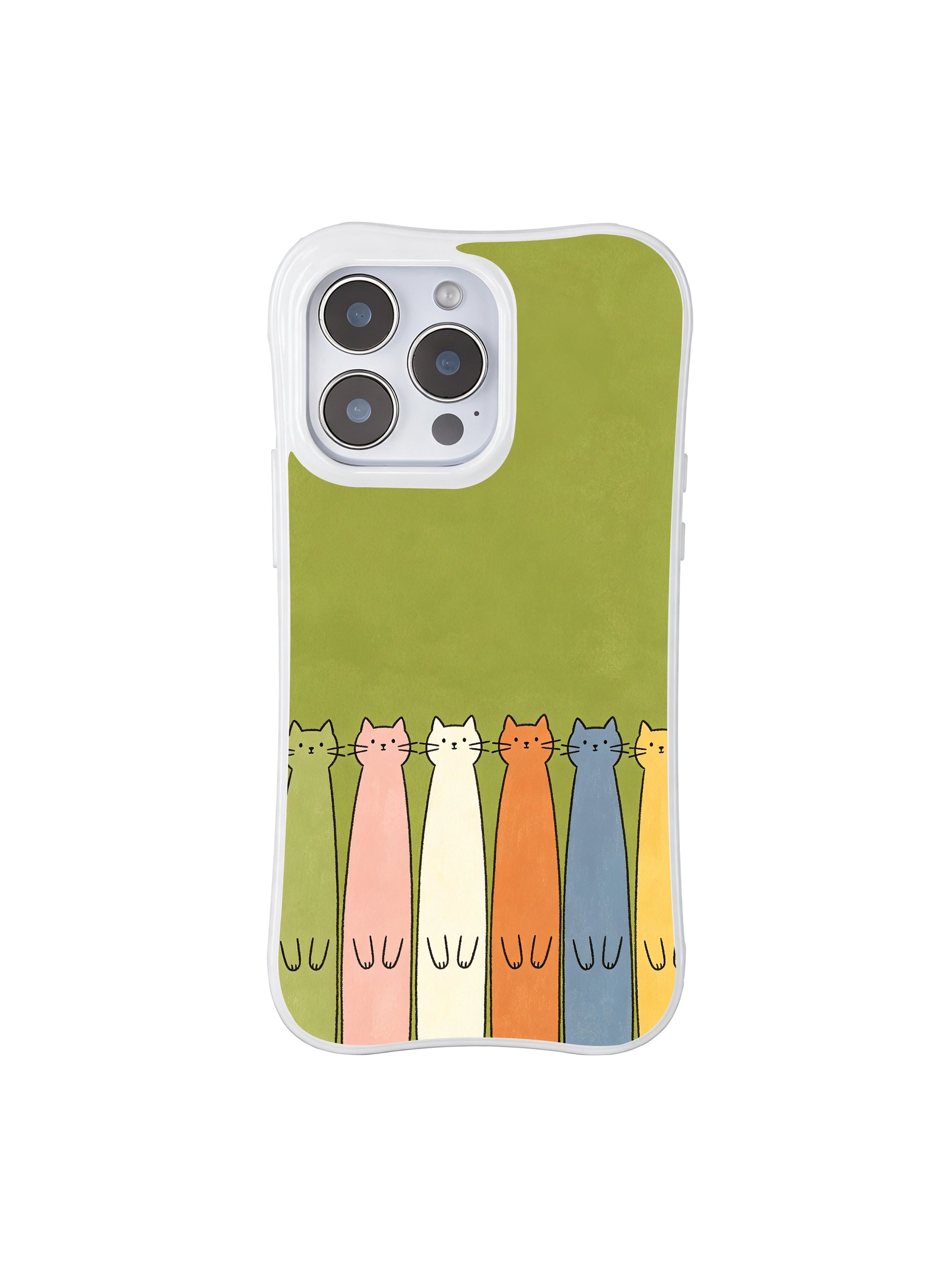 PhoneCasing iPhone 16 Pro Max with Forest Cat Expressions design, whimsical kitties with varied looks adding personality to a green backdrop.