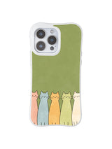 PhoneCasing iPhone 16 Pro Max with Forest Cat Sprites art, cute kitties with varied expressions rising from a quiet green background.