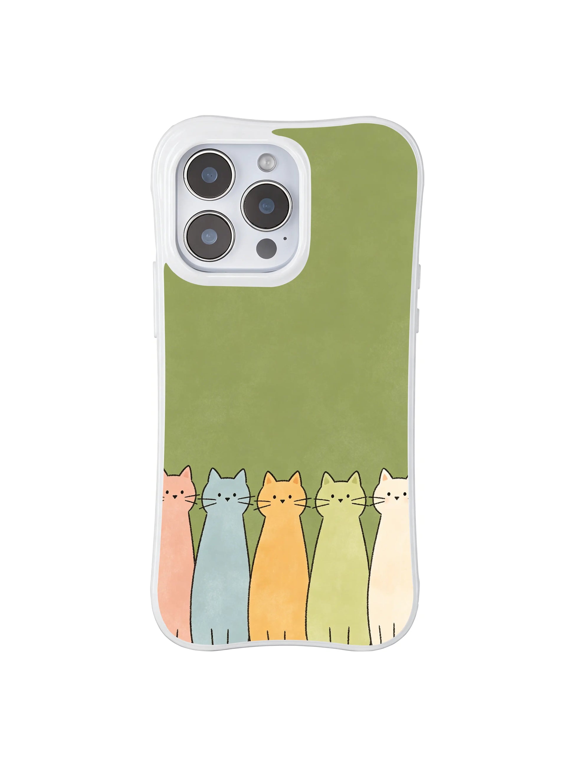 PhoneCasing iPhone 16 Pro Max with Forest Cat Sprites art, cute kitties with varied expressions rising from a quiet green background.