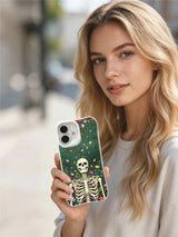 PhoneCasing Forest Green Texture falling petal skeleton iPhone 16 Case, classic American traditional tattoo print, stain resistant glossy long-lasting iPhone 16 casing