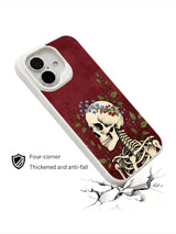 PhoneCasing spiritual healing forget-me-not crown iPhone 16 Case, dark academia goth skull illustration with surrounding berry vines, four-corner anti-drop reinforced casing USA-made