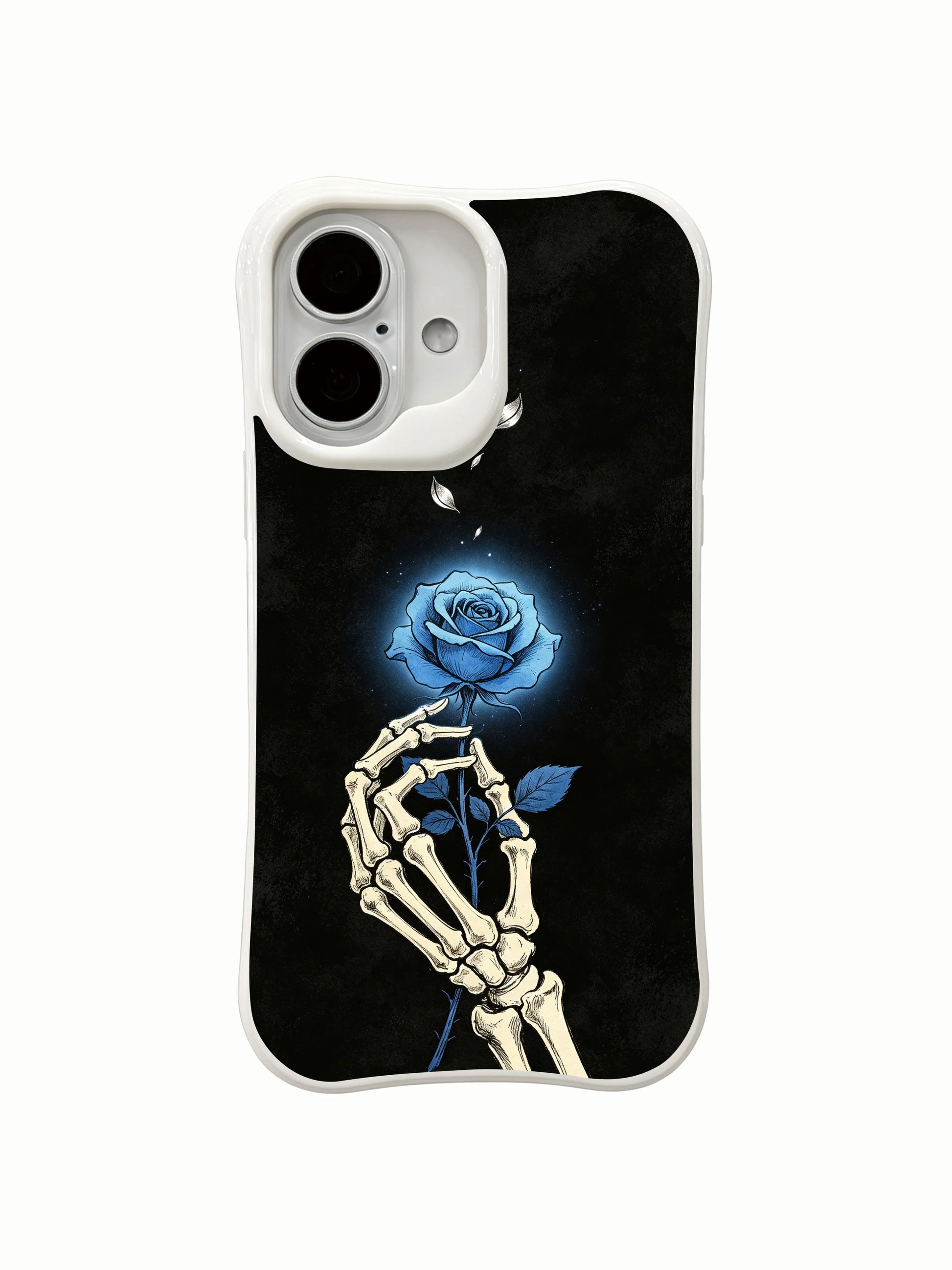 PhoneCasing four-corner thickened drop test Black Base Blue Rose iPhone 16 Case, reinforced cushion absorbs impact from accidental falls, impact-resistant hard shell with fade-proof HD art printing
