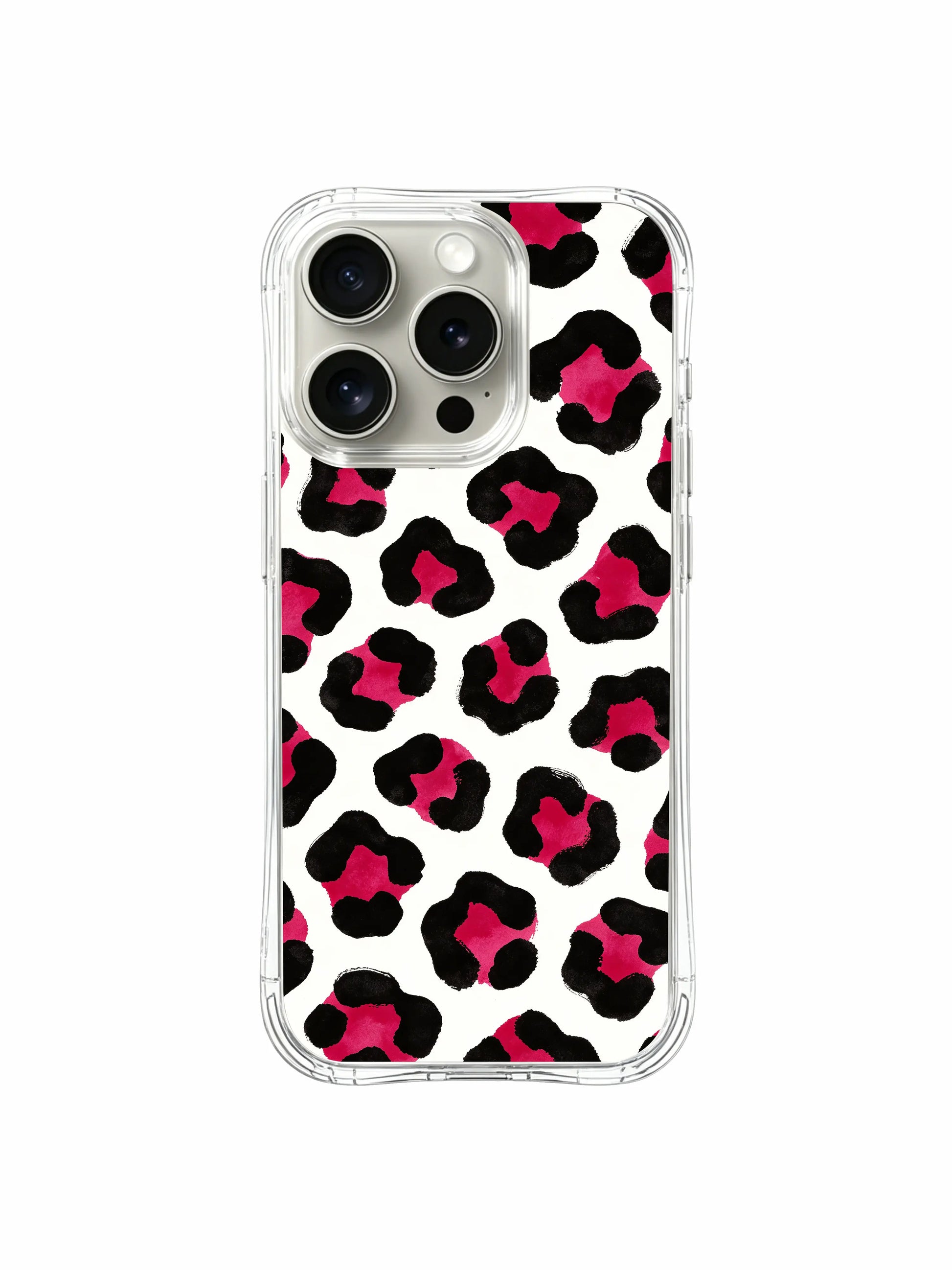 Drop resistance feature showcase for PhoneCasing Berry Wild White leopard iPhone 14 Pro Case, reinforced thick curved wave corners buffer daily knocks, scrapes and accidental device falls