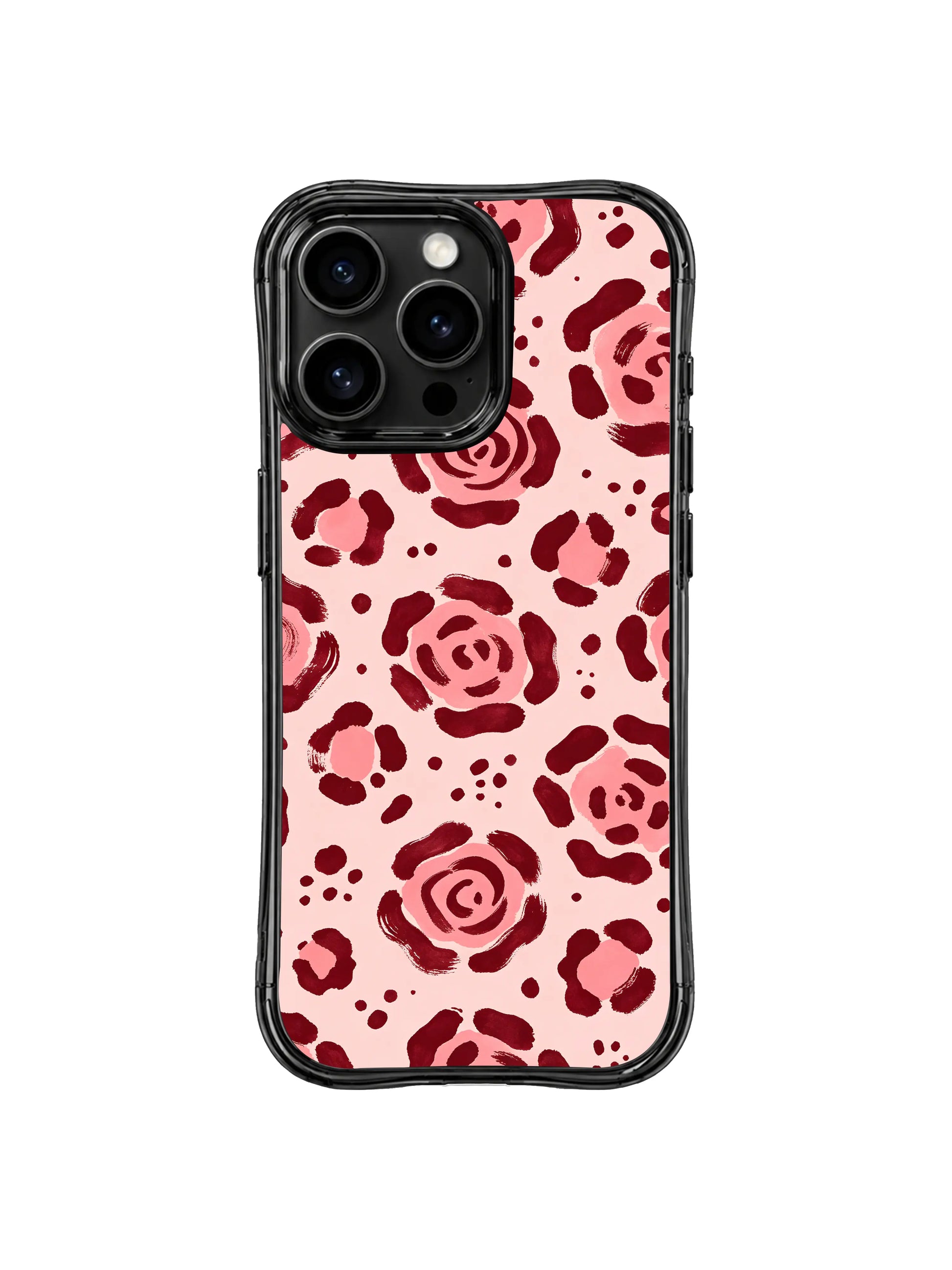 Drop resistance feature showcase for PhoneCasing pink mist rose leopard iPhone 14 Pro Case, reinforced thick curved wave corners buffer daily knocks, scrapes and accidental device falls