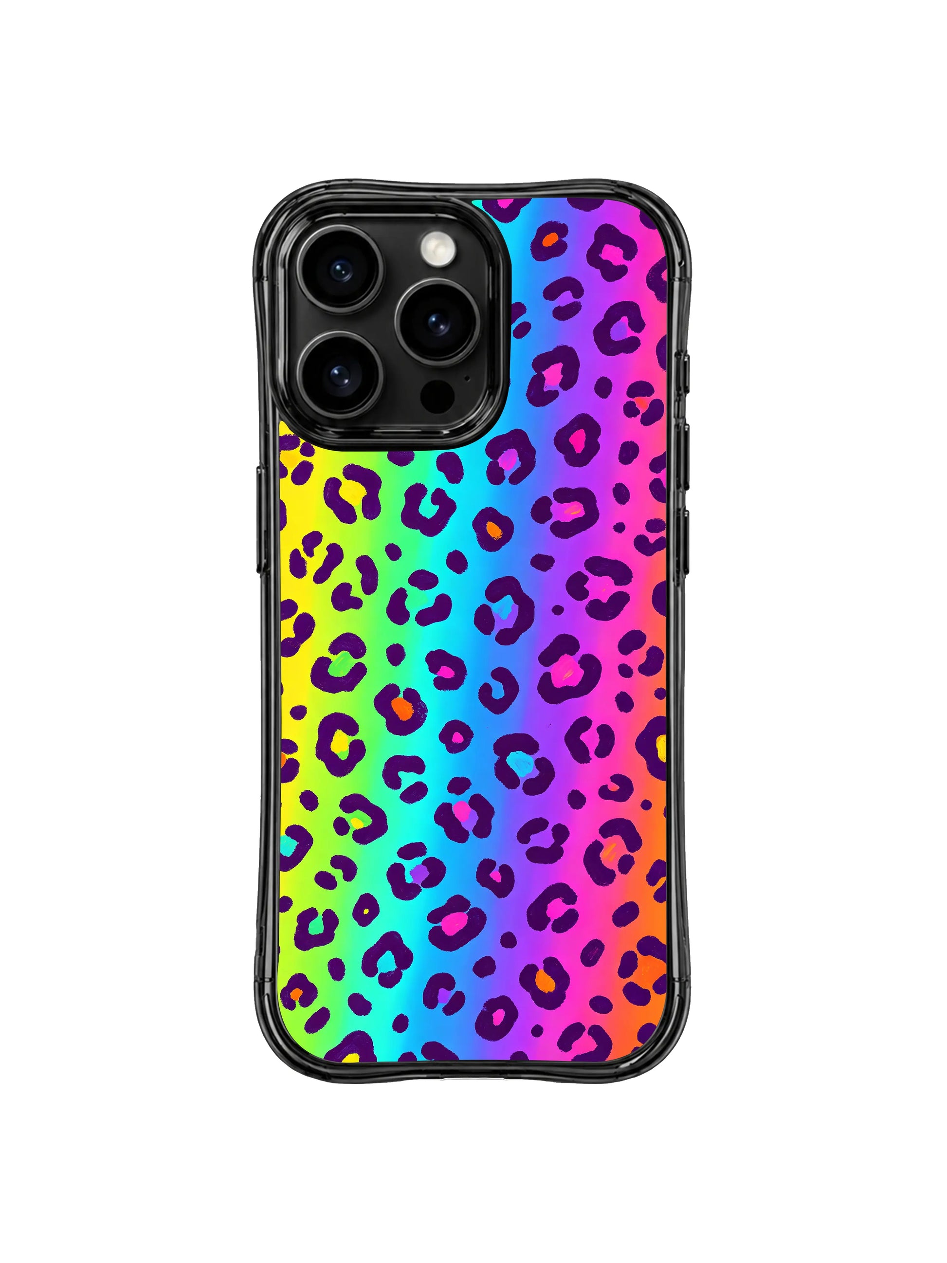 Drop resistance feature showcase for PhoneCasing neon wander leopard iPhone 14 Pro Case, reinforced thick curved wave corners buffer daily knocks, scrapes and accidental device falls