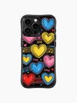 Four Tone Retro Pop Layer Heart Music Pattern görseli içeren iPhone 13 Pro Max kılıfı