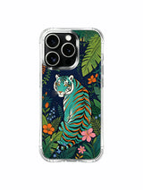 Free-spirited mystical tiger embodying dreamy wilderness freedom iPhone 13 pro Case by PhoneCasing, colorful multi-shade tropical flower framed art phone cover, luxury gift-ready curated art protective casing