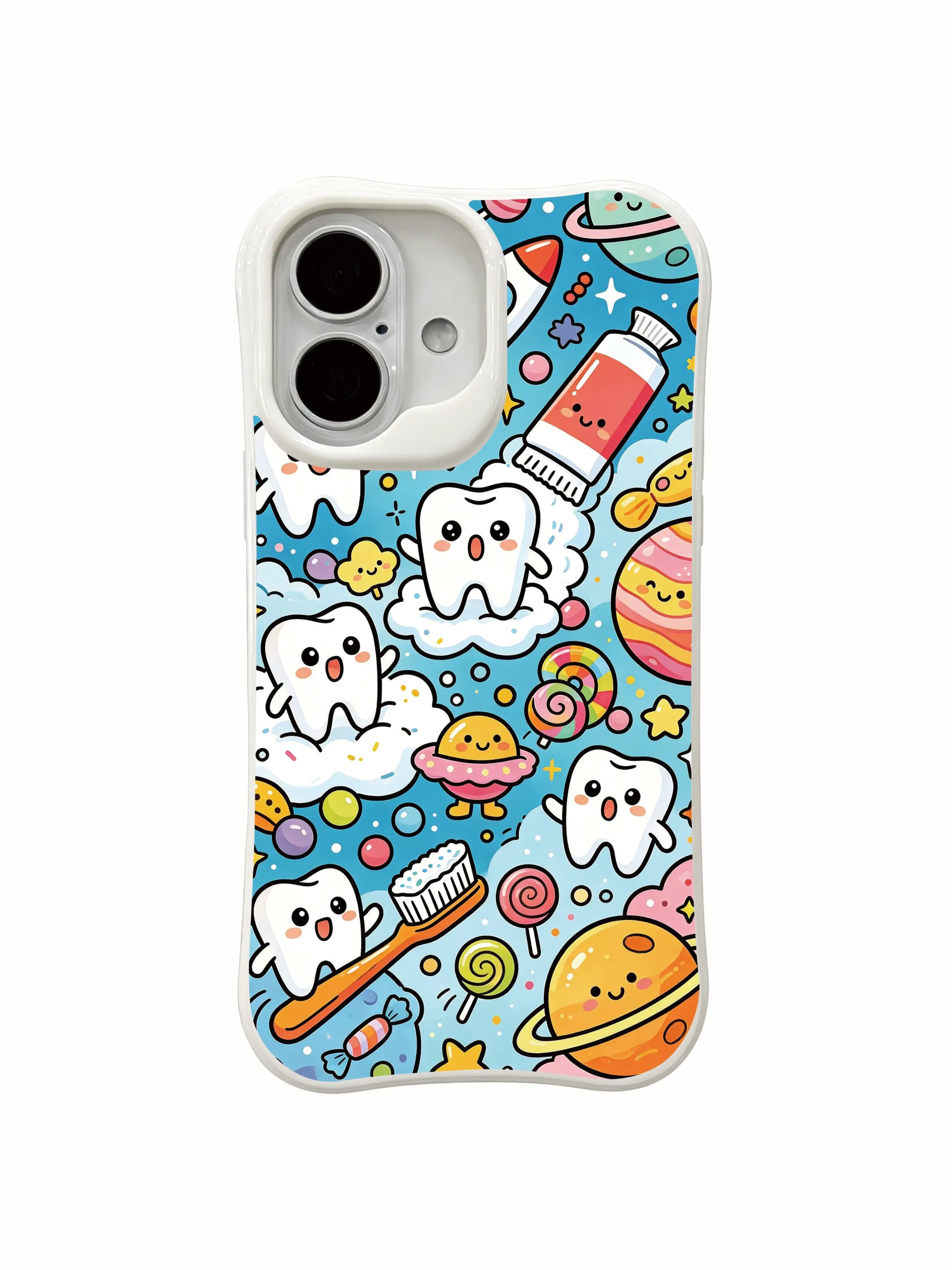 PhoneCasing full-cover candy art iPhone 16 Plus Case, dense illustration from Milo Yun’s Ice Cream Valley series.